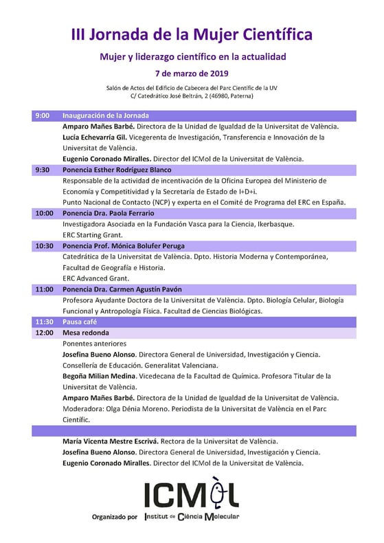 Programa III Jornada de la Mujer Científica